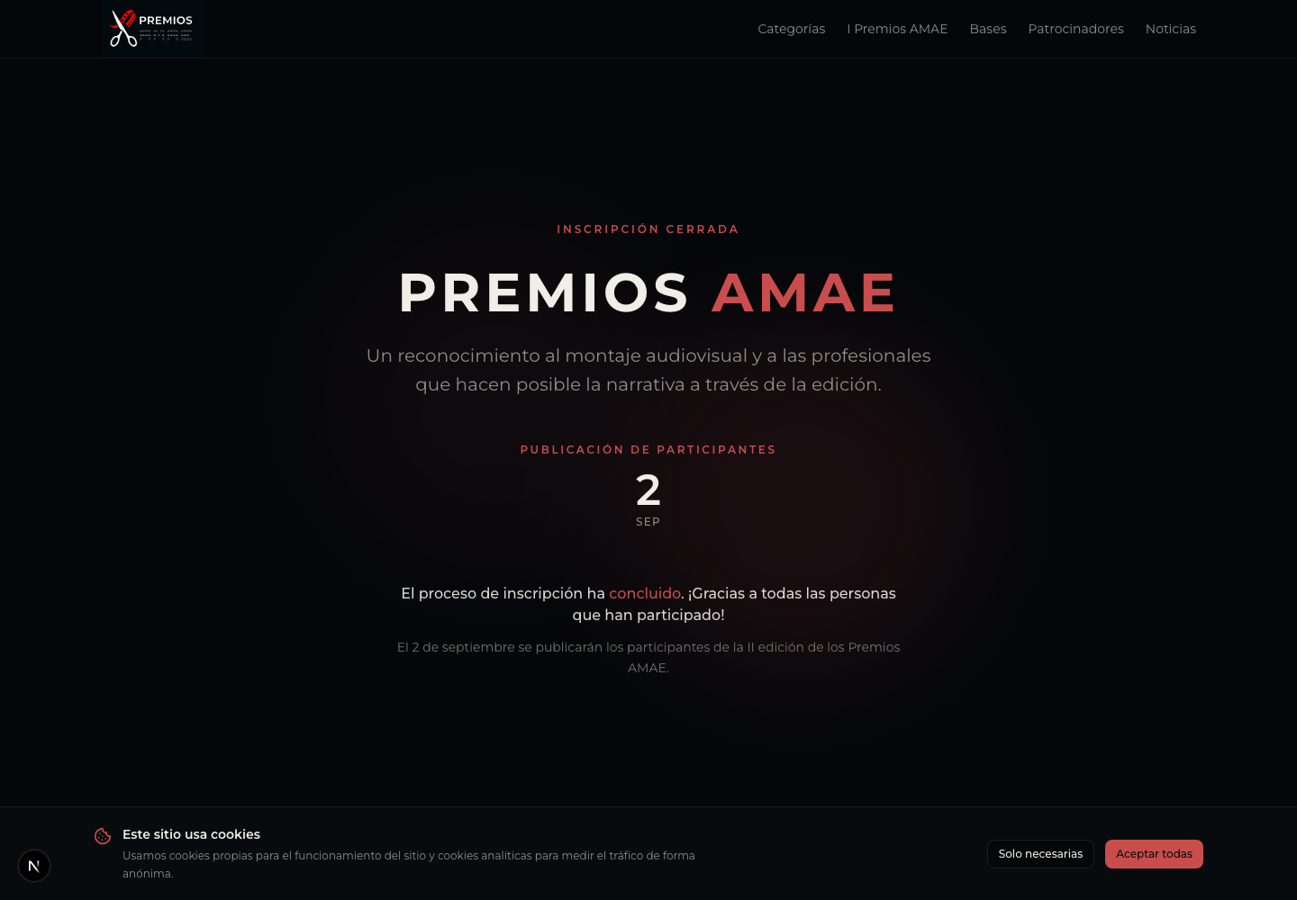 Página de inicio de los II Premios AMAE durante la convocatoria